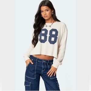 Edikted 88 Waffle Cropped Long Sleeve Tee